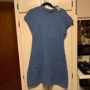 Blue knit sweater dress shirt sleeve